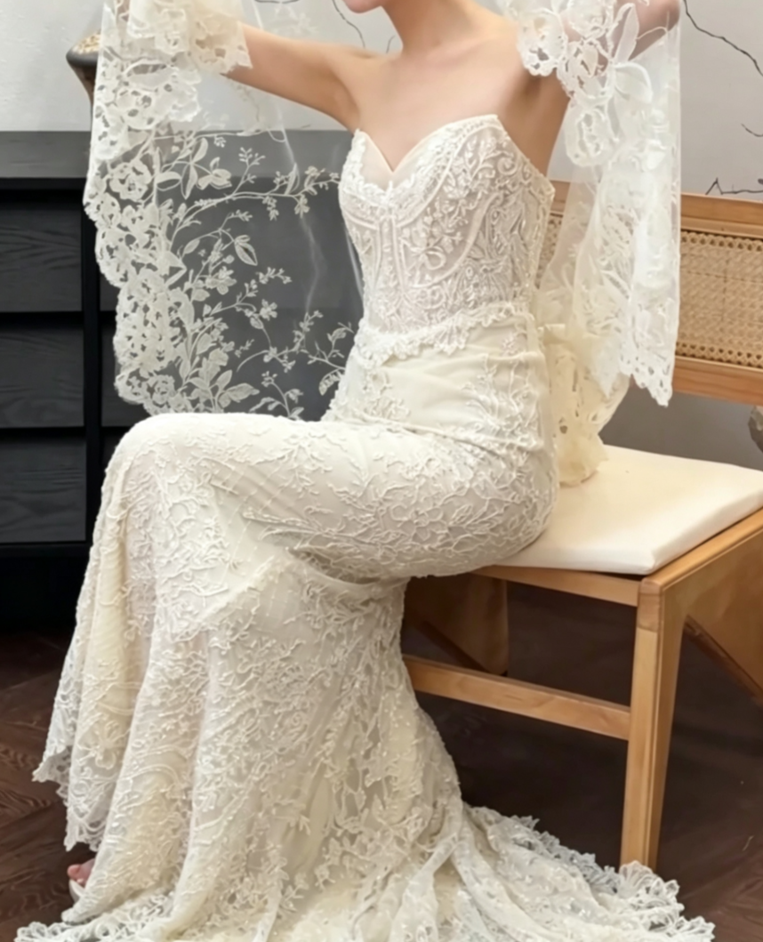 Trendy Strapless Wedding Dress Beaded Mermiad Bridal Dress GG6671