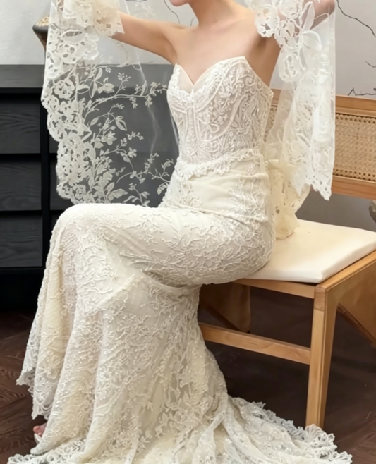 Trendy Strapless Wedding Dress Beaded Mermiad Bridal Dress GG6671
