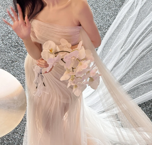 Romantic Off-Shoulder Wedding Dress Pleated Tulle Mermiad Bridal Dress GG6674