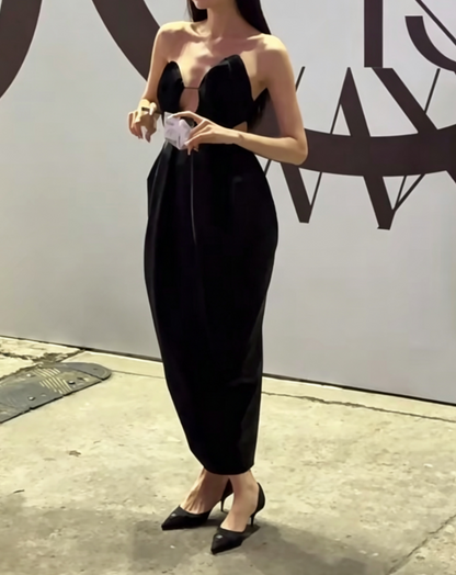 Fascinating Sweetheart Black Prom Dress Cutout Sheath Evening Dress GG6675