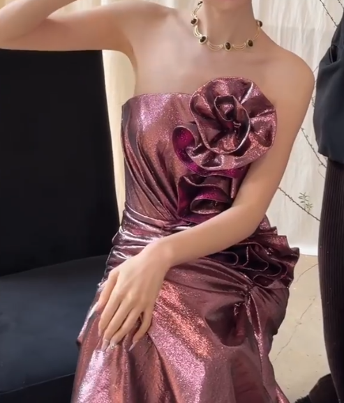 Charming Strapless Purple Mermaid Prom Dress Ruffles Floral Evening Dress GG6678