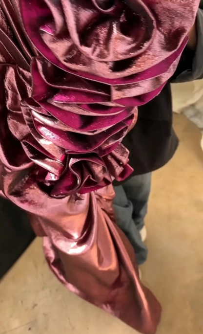 Charming Strapless Purple Mermaid Prom Dress Ruffles Floral Evening Dress GG6678