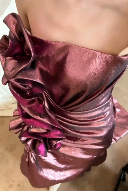 Charming Strapless Purple Mermaid Prom Dress Ruffles Floral Evening Dress GG6678