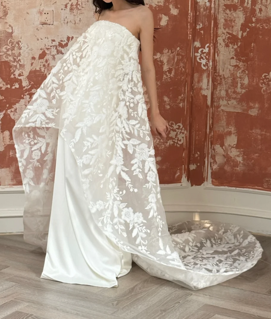 Charming Strapless Satin Wedding Dress Applique Mesh Mermiad Bridal Dress GG6682
