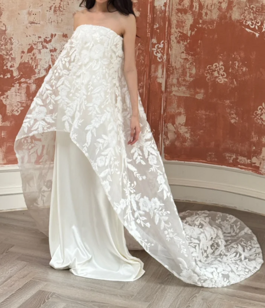 Charming Strapless Satin Wedding Dress Applique Mesh Mermiad Bridal Dress GG6682