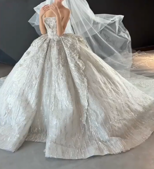 Lovely Strapless Sequins Wedding Dress Beaded A-Line Bridal Dress GG6685