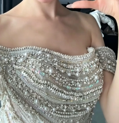 Enchanting Off-Shoulder Sequins Wedding Dress Beaded A-Line Bridal Dress GG6686