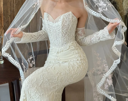 Romantic Strapless Wedding Dress Appliques Sequins Mermiad Bridal Dress GG6689