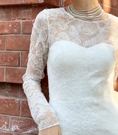 Simple Jewel Neck Lace Wedding Dress Long Sleeve Mermiad Bridal Dress GG6693