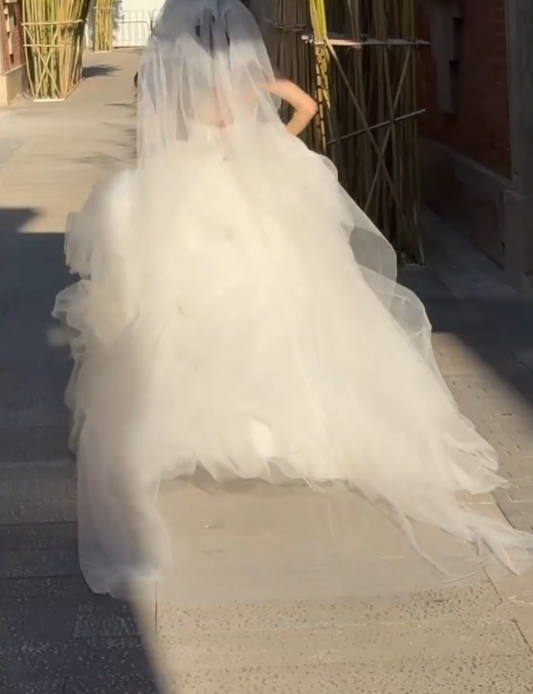 Graceful Strapless Handmade Flower Wedding Dress Tulle A-Line Bridal Dress GG6694