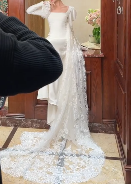 Classical Square Neck Wedding Dress Lace Long Sleeve Mermiad Bridal Dress GG6700
