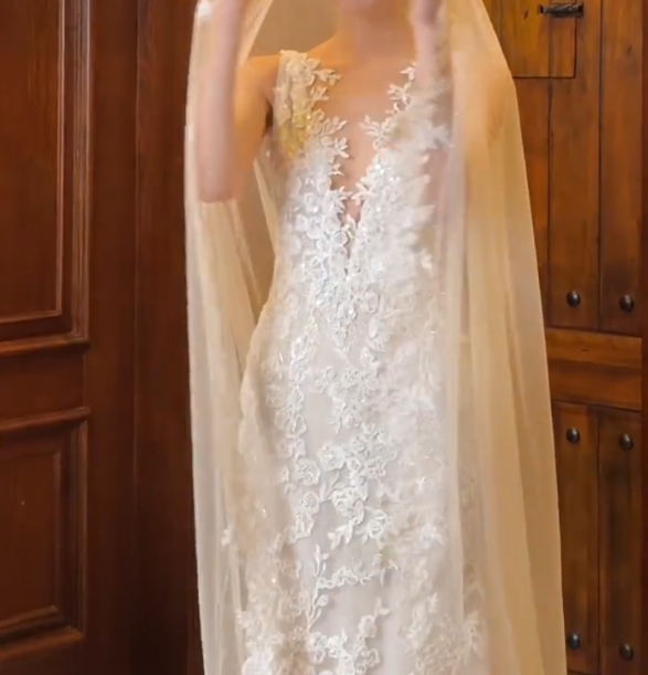 Chic V Neck Sequins Wedding Dress Appliques Mermiad Bridal Dress GG6702