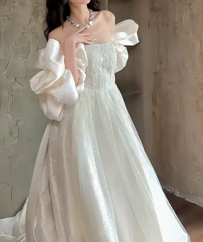 Luxury Strapless Wedding Dress Sequins A-Line Bridal Dress GG6704