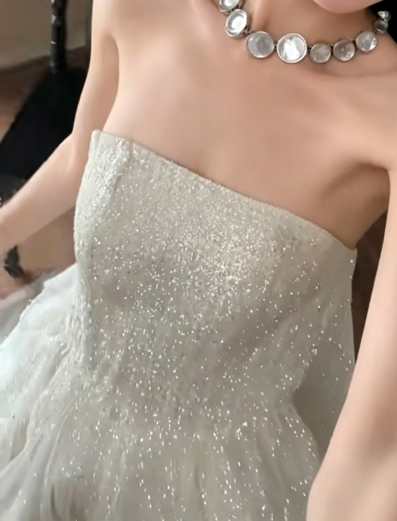Luxury Strapless Wedding Dress Sequins A-Line Bridal Dress GG6704