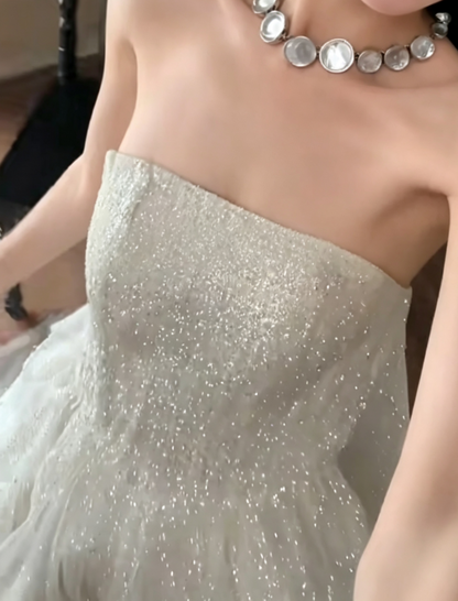 Luxury Strapless Wedding Dress Sequins A-Line Bridal Dress GG6704