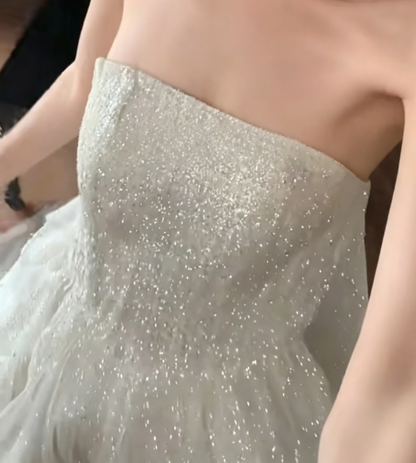 Luxury Strapless Wedding Dress Sequins A-Line Bridal Dress GG6704