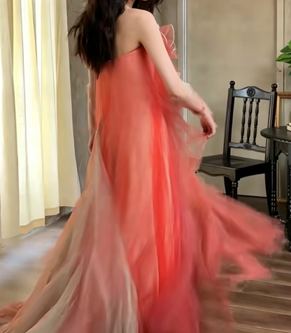 Vintage Strapless Red Prom Dress Handmade Flower Tulle Mermaid Evening Dress GG6706