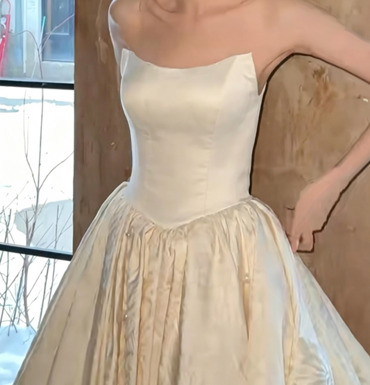 Vintage Strapless Floral Wedding Dress Beads A-Line Bridal Dress GG6708