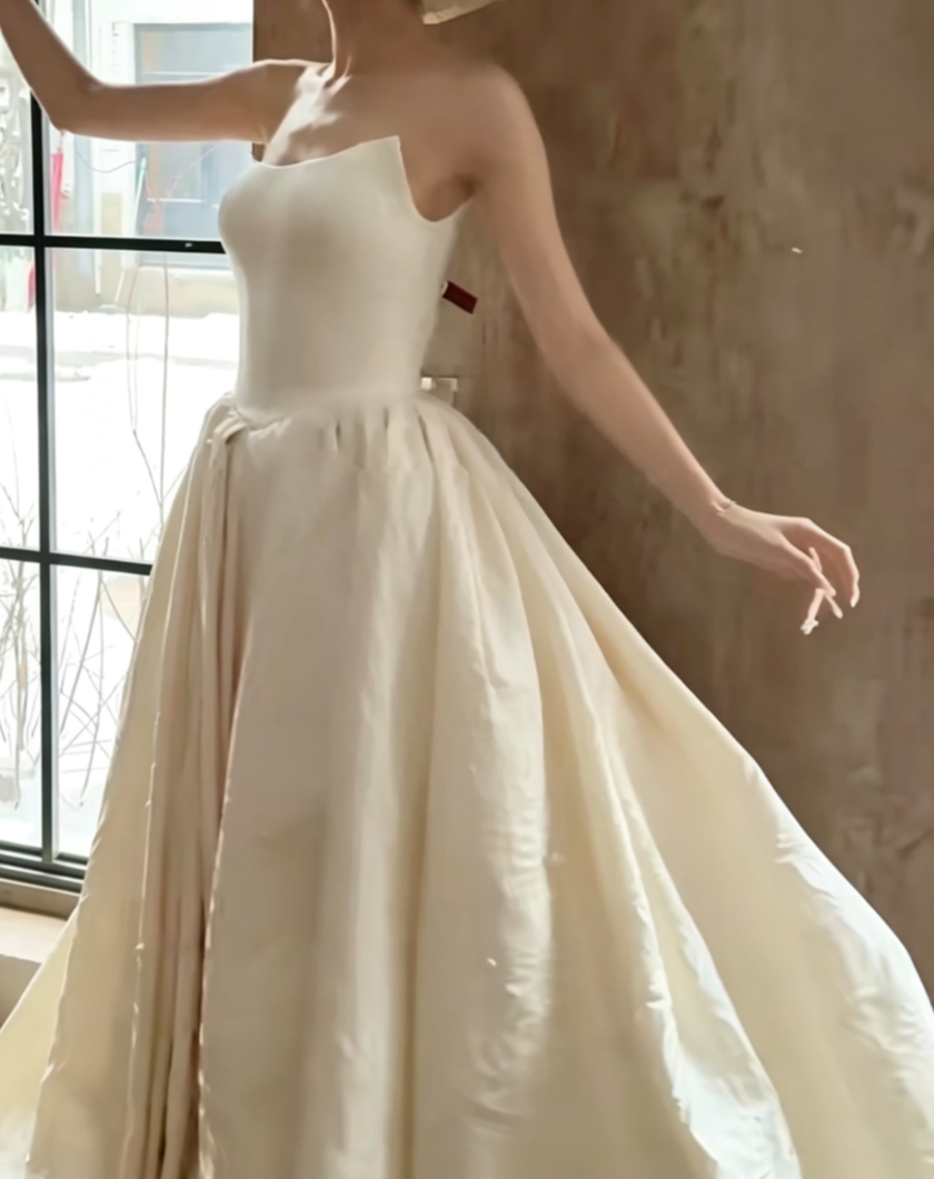 Vintage Strapless Floral Wedding Dress Beads A-Line Bridal Dress GG6708