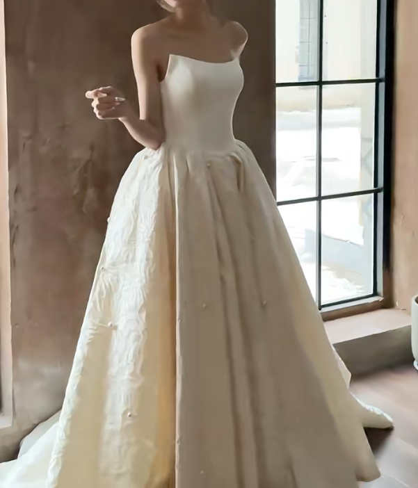 Vintage Strapless Floral Wedding Dress Beads A-Line Bridal Dress GG6708