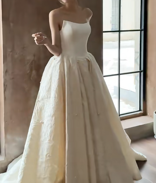 Vintage Strapless Floral Wedding Dress Beads A-Line Bridal Dress GG6708