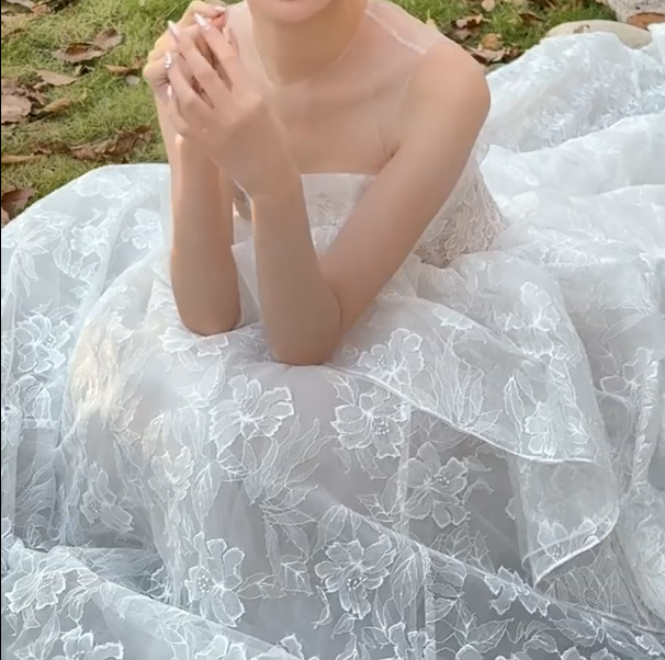 Sleek Illusion Neck Ruffled Wedding Dress Lace A-Line Bridal Dress GG6710