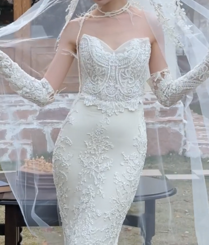 Attractive Strapless Appliques Wedding Dress Sequins Mermiad Bridal Dress GG6711