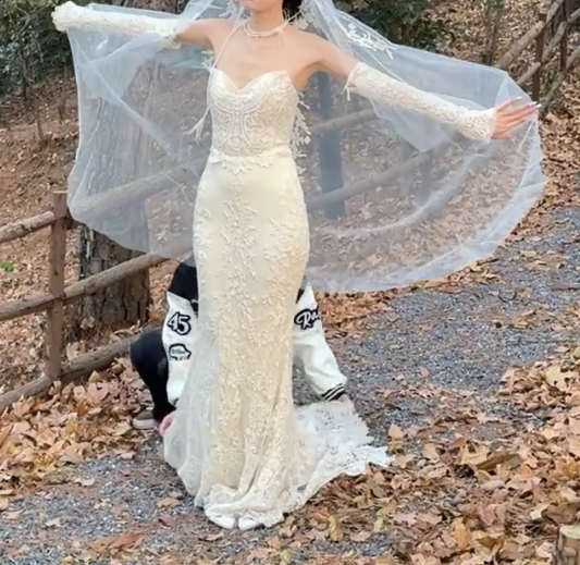 Attractive Strapless Appliques Wedding Dress Sequins Mermiad Bridal Dress GG6711