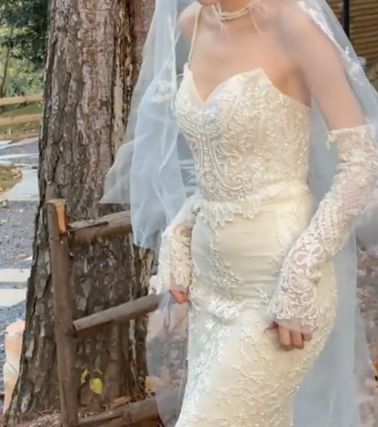 Attractive Strapless Appliques Wedding Dress Sequins Mermiad Bridal Dress GG6711