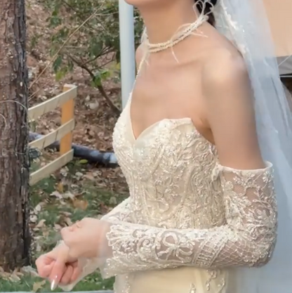 Attractive Strapless Appliques Wedding Dress Sequins Mermiad Bridal Dress GG6711