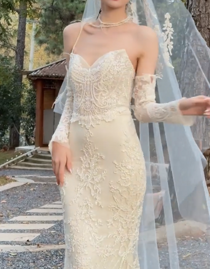 Attractive Strapless Appliques Wedding Dress Sequins Mermiad Bridal Dress GG6711