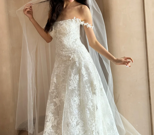 Classical Spaghetti Straps Wedding Dress Appliques Sequins A-Line Bridal Dress GG6718