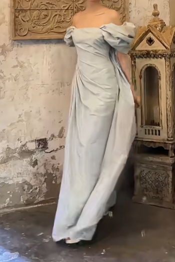 Alluring Off-Shoulder Pastel Blue Prom Dress High Slit Mermaid Evening Dress GG6721