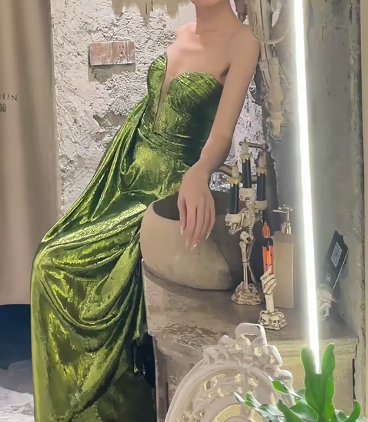 Sheen Strapless Prom Dress Green Mermaid Evening Dress GG6722