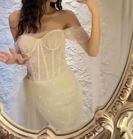 Ornate Off-Shoulder Wedding Dress Beads Tulle Mermiad Bridal Dress GG6723