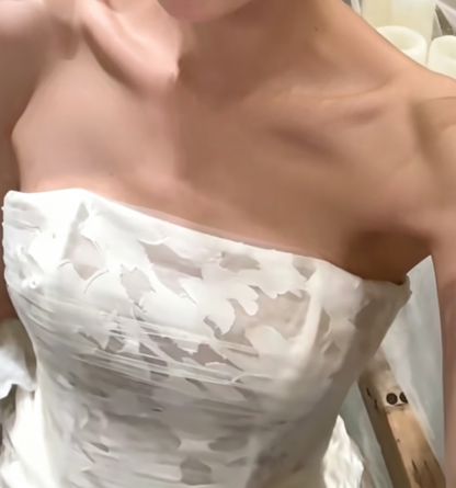Retro Appliques Tulle Wedding Dress Strapless A-Line Bridal Dress GG6725