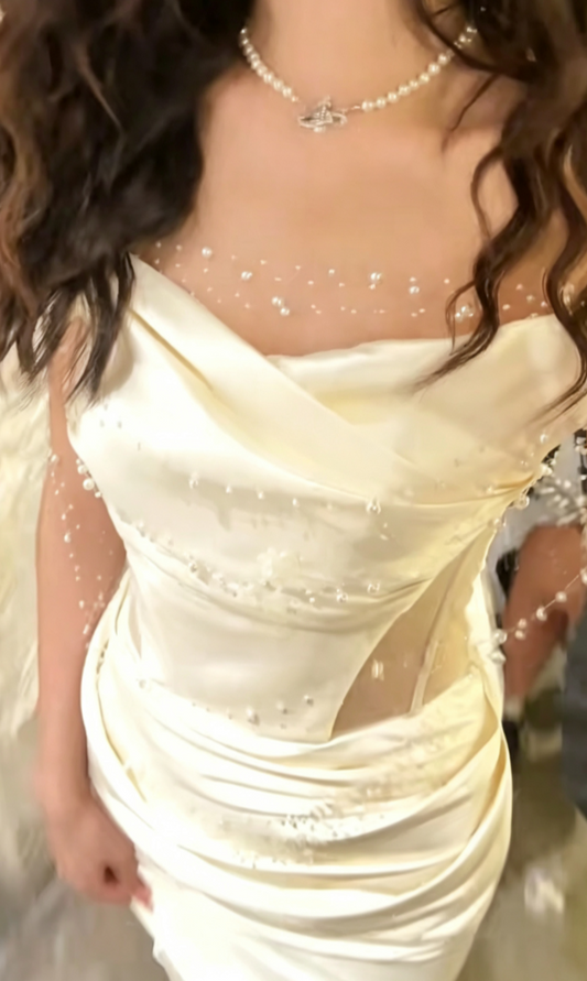 Graceful Off-Shoulder Wedding Dress Beading Ruched Mermaid Bridal Dress GG6726
