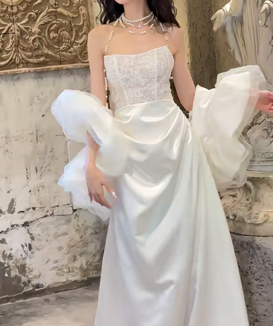 Unique Strapless Draped Wedding Dress Lace Bodice Satin Mermiad Bridal Dress GG6727