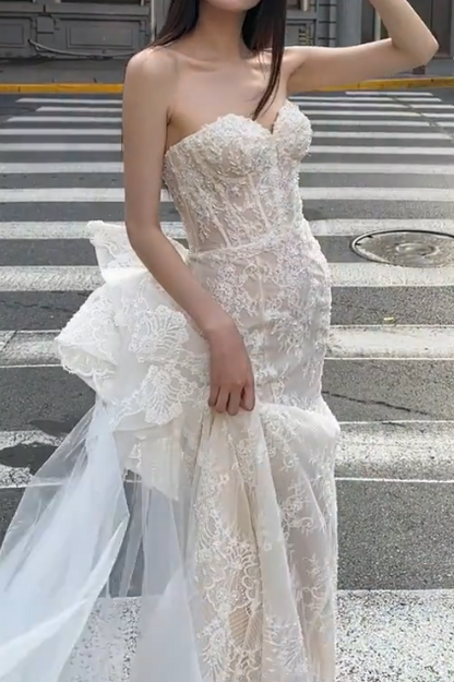 Enchanting Sweetheart Neck Wedding Dress Appliques Mermiad Bridal Dress GG6730