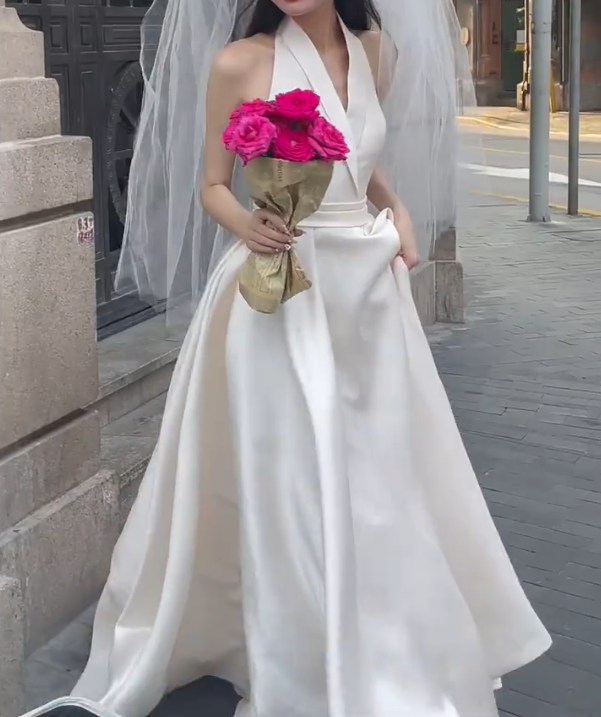 Lovely Strapless Wedding Dress Satin Bow A-Line Bridal Dress GG6731