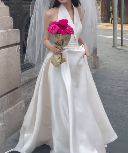 Lovely Strapless Wedding Dress Satin Bow A-Line Bridal Dress GG6731