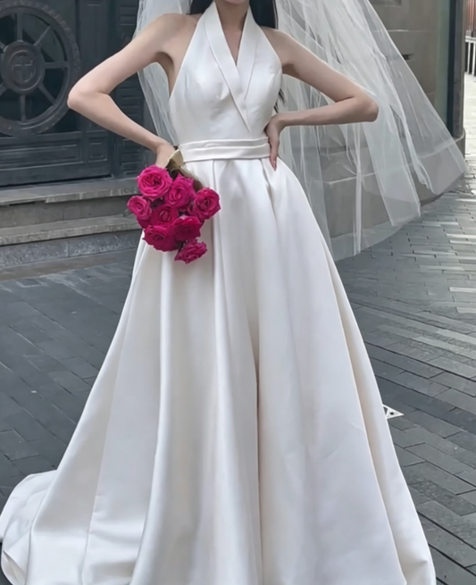 Lovely Strapless Wedding Dress Satin Bow A-Line Bridal Dress GG6731
