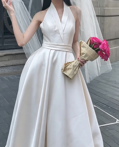 Lovely Strapless Wedding Dress Satin Bow A-Line Bridal Dress GG6731