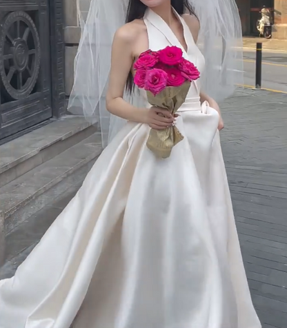 Lovely Strapless Wedding Dress Satin Bow A-Line Bridal Dress GG6731