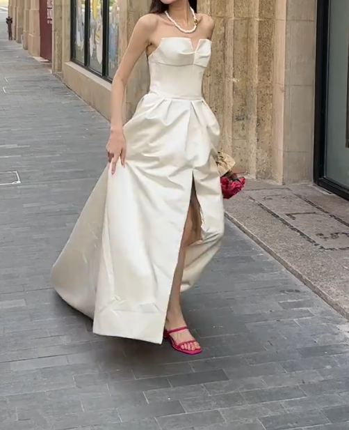 Classical Strapless Wedding Dress Slit A-Line Bridal Dress GG6734