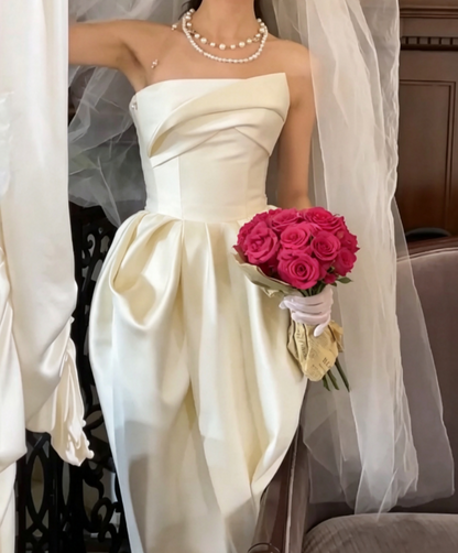 Classical Strapless Wedding Dress Satin Slit Mermiad Bridal Dress GG6737