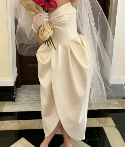 Classical Strapless Wedding Dress Satin Slit Mermiad Bridal Dress GG6737