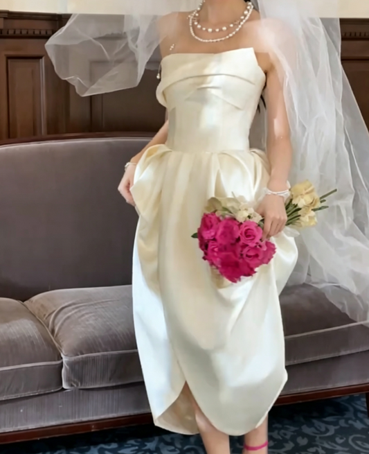 Classical Strapless Wedding Dress Satin Slit Mermiad Bridal Dress GG6737