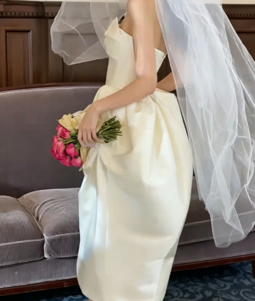 Classical Strapless Wedding Dress Satin Slit Mermiad Bridal Dress GG6737