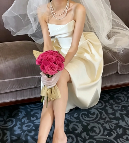 Classical Strapless Wedding Dress Satin Slit Mermiad Bridal Dress GG6737